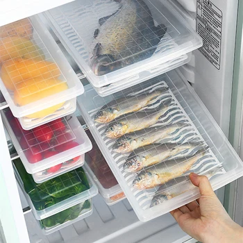 1Pc Réfrigérateur Poisson Congelé Boîte à gouttes Cuisine Classification Boîte de Rangement en Plastique Rectangulaire Réfrigérés Boîte avec Couvercle