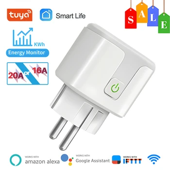 20A/16A WiFi Smart Plug Avec le Pouvoir de Surveiller Tuya de l'UE Smart Socket Fonction de Synchronisation de la commande Vocale Via APP Alexa Google Yandex