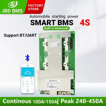 JBD Smart BMS 4S 12V Lifepo4 Bms 100A 150A Li-ion Bms Équilibreur de carte Pcb de Circuit imprimé Avec Uart Pour les batteries Lithium-ion 18650 Batteri Pack