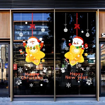 Santa Claus Autocollants muraux Poster de la Vitre de la Porte de la Scène DIY Remvoable fonds d'écran du Nouvel An Noël Décoration Stickers muraux