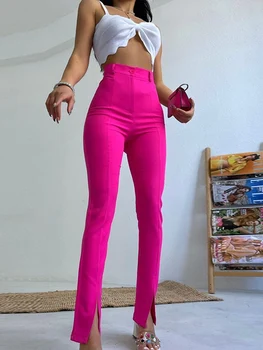 Taille haute Fente Crayon Pantalon Femmes 2022 Été Casual Dames de Bureau de la Cheville-longueur de Pantalon de Base de la Mode Élégant Pantalon Femme
