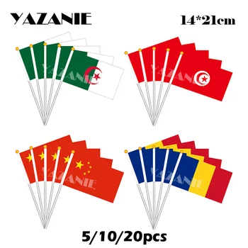 YAZANIE 14*21 cm 5/10/20pcs Algérie, la Turquie, la Chine Chinois Roumanie Petite Main Tenue Drapeau Polyester ressortissant d'un Pays de l'Impression Drapeau