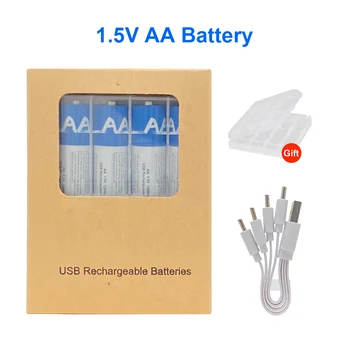 1-20PCS AA 1.5 V Batterie Rechargeable 5000mAh AA Batteries Li-ion de Charge USB pour l'Appareil-photo Jouet Voiture Lecteur MP3 Thermomètre + Câble