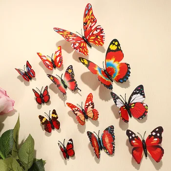 12Pcs 3D Papillons Stickers muraux BRICOLAGE Art les Enfants Chambre Salle de Séjour à la Maison les Décalques muraux Papillons Colorés Stickers papier Peint Décor