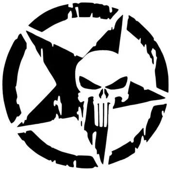 13 cm /18 cm /23 cm Imperméable à l'eau de la Personnalité Punisher Cinq étoiles Squelette PVC Accessoires de Voiture Autocollants Décalques Extérieur des Pièces Pour les Voitures