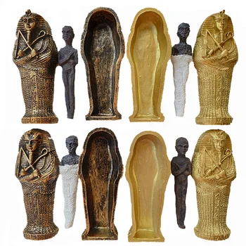 1pcs de la Résine de l'égypte Ancienne Cercueil Figurine Sculpture Egypte Momie Statue de Petits Ornements en Miniature Modèle de Réservoir de Poissons de la Décoration