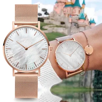 2021 la Marque de Luxe de Montre en Or Rose Cadran Coquille Femmes Montre Dames de Bracelet de Quartz de Montre-bracelet pour les Femmes Mesh Horloge Reloj Mujer