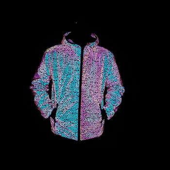 2022 Automne Hiver Coloré Réfléchissant Hooded Jacket Mens Harajuku Hip-Hop Club De Nuit Reflètent La Lumière Brillante Manteaux Coupe-Vent
