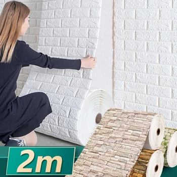 2m Rouleau de 3D Sticker Mural Imitation de Briques Chambre à coucher Décoration de la Maison Étanche Auto-adhésif de BRICOLAGE papier Peint Pour Salon TV Fond