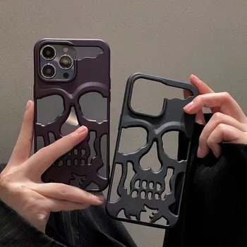 3D Creux du Crâne Insensible Cas de Téléphone pour iPhone 14 ProMax 13 12 11 Pro Max 14, Plus 13 de Luxe Placage Acrylique Antichoc Dur de Couverture