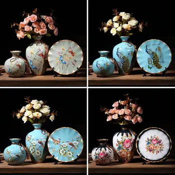 3Pcs/Set en Céramique Vase de Fleurs Séchées Arrangement Oscillation de la Plaque de Salon d'Entrée, les Ornements et la décoration intérieure