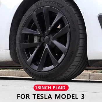4PCS Voiture Enjoliveur pour la Tesla Model 3 2019-2023 de 18 Pouces à Carreaux de la Performance de Remplacement du Capuchon de Roue Automobile enjoliveur Complet Rim Couverture