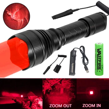 500 Mètres T21 Vert Professionnel Rouge Chasse Lampe de poche Tactique 1-Mode Zoom Torche Rechargeable par USB Porc Prédateur Varmint Lanterne