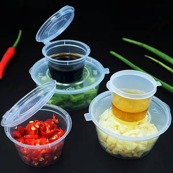 50Pcs Jetables à Emporter Sauce gobelet Food Box avec des Couvercles de Boîte en Plastique 25/30/40ml Restaurant Scolaire de l'Emballage