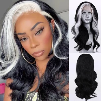 AIMEYA Synthétique Lace Front Perruques pour les Femmes Noires Mélange Blanc mettre en Évidence Perruque Résistant à la Chaleur Perruque Naturelle de Cheveux Perruque Cosplay