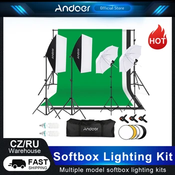 Andoer Softbox Kit d'Éclairage Studio Photo Kits avec en toile de Fond de Stand /Softbox /Trépied /Réflecteur/Lumière Douce Parapluie/Ampoule