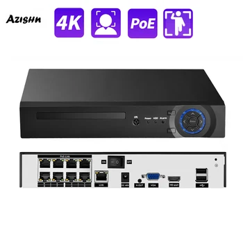 AZISHN H. 265+ 4CH 8CH 16CH POE NVR De Sécurité IP Caméra de Surveillance CCTV Système de 8MP, 5MP 4K Audio Vidéo Enregistreur de détection du Visage