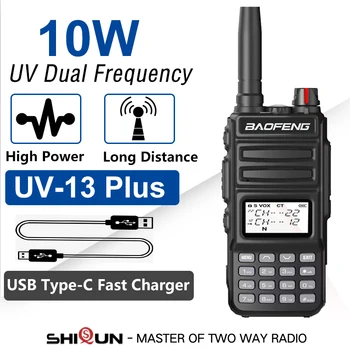 BaoFeng UV13 Plus Talkie-Walkie 10W Haute Puissance FM Radio Dual Band USB de Type-C Chargeur de 10 KM de Long Plage émetteur-Récepteur Radio de Deux voies