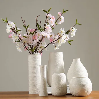 Blanc Vase un Vase en Céramique de Décoration à la Maison Accessoires Sec de Fleur Moderne et Minimaliste Littéraire des Vases pour les Fleurs Ev Dekorasyon