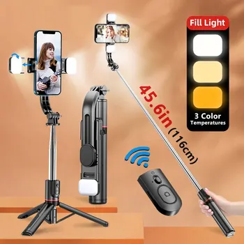 Bluetooth Selfie Bâton Double Lumière de Remplissage de Trépied avec Télécommande Déclencheur pour L13D Dernières Chaud 1160mm Étendu VersionAndroid IOS