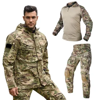 Campagne de l'armée Veste+Pantalon+Chemises Hommes Militaire de Coton à Capuchon Manteau Parka Uniforme Tactique, un coupe-Vent Vêtements de Chasse Pardessus