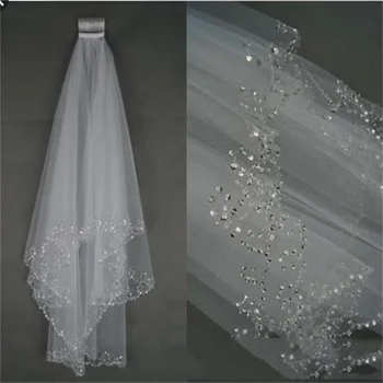 Coiffure de mariée à 1,5 mètre, blanc 2-couche peigne à cheveux cousus de perles lumineuse pièce de coiffure de mariage robe