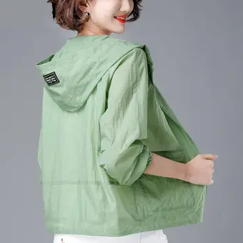 Coréen de la Mode d'Été de Nouveau Casaco Feminino de Couleur unie des Femmes du Printemps de la Veste 2023 Tous-Match Vestes à Capuchon Mince Couche de crème Solaire