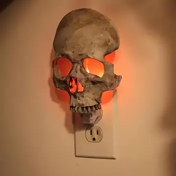 Crâne de Lumière la Nuit Réaliste fabriqués à la main Crâne Lumière Gothique Bougies Lampe Brancher Dans le Mur Unique de Sinistre Décor à la Maison pour Halloween
