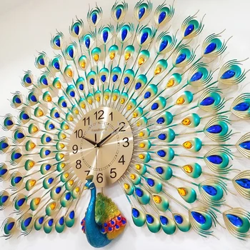 Créatrice De Paon Horloge Murale Salon D'Accueil Les Horloges De La Personnalité De La Mode Métallique De La Montre Muet De Décoration Meubles