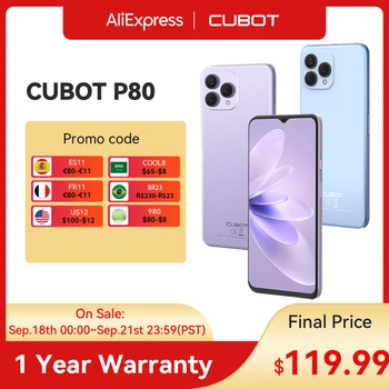 Cubot P80 Android 13 Smartphone Version internationale 6.583 Pouces FHD+ 8 GO 256 GO NFC 48MP Caméra 5200mAh Batterie GPS Smart téléphone Portable