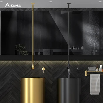 De luxe haut de gamme en laiton noir robinet de salle de bains plafond plafond unique de design de la poignée à froid et à chaud à double trou bassin&robinet de la baignoire