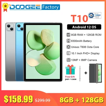 DOOGEE T10 Tablette 8GO de RAM, 128 go de ROM IPS de 10,1 Pouces FHD+ 1920*1200 Affichage de Comprimés de 13MP Caméra 8300mAh 4G LTE Android 12 Pad