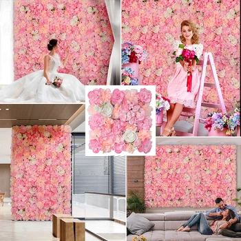 Fleurs 3D Panneau de Mur de 15 * 15inch Artificielle Fleur de la Paroi de Fond de Soie Rose Mat pour Partie à Domicile de Mariage toile de Fond le Décor