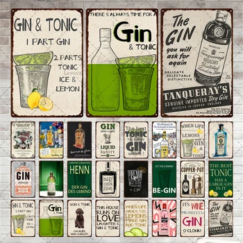 Gin Tonic panneau Métallique de Style Vintage de Whisky Plaque d'Étain Cocktail Publicité Menu Tin Signe de Métal Affiche les Décors Miteux pour le Club