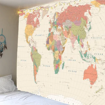 HD super grande carte du monde de l'impression de la tapisserie est doux et facile d'entretien pour la décoration murale de la pendaison de tissu