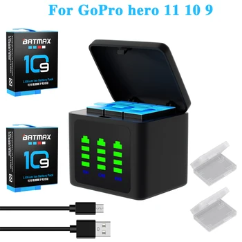 Héros 10 11 Batmax Batterie pour Go Pro Hero 10 Hero 11 Noir Caméras + Stockage Chargeur Rapide pour GoPro Action Sport Caméra
