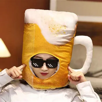 Japonaise Créative Drôle De Tasse De Bière Jaune Peluche De Chapeau De Jouets De Dessin Animé Complet Harnais Cap Costume De Cosplay Partie Photo Accessoires