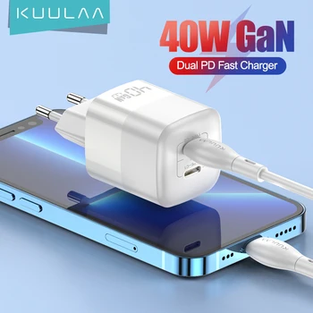 KUULAA 40W GaN Chargeur Quick Charge 4.0 3.0 Type C PD Chargeur USB pour iPhone 15 14 13 Pro Max Chargeur Rapide Pour l'iPad PD Chargeur