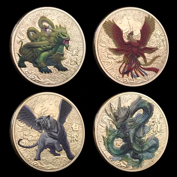 La Chance Chinoise Ancienne Créatures Mythiques Pièce D'Or Dragon Tiger Pièce Insigne Commémoratif De Souvenirs Chance De Pièce De Monnaie