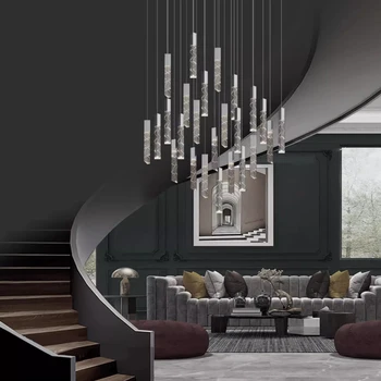 La lumière LED de luxe en cristal de lumière duplex long escalier lustre en tournant salle de séjour de luxe à l'éclairage simple chambre lustre