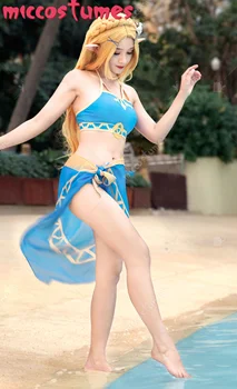 La princesse Dereviated Halter Bikini Split Maillot de bain de Natation Pantalon de Maillots de Corps maillot de Bain Costume de Costume de Cosplay avec Voile
