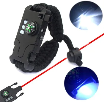 La survie de Paracord Bracelet Tactique équipement d'Urgence Kit Avec le Laser Infrarouge SOS Lampe de poche LED Lampe UV Boussole de Sauvetage Sifflet