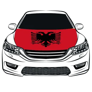 L'albanie drapeau de voiture Capuchon de protection 3.3x5ft/5x7ft 100%polyester,moteur de tissus élastiques peuvent être lavés, voiture bonnet bannière drapeaux