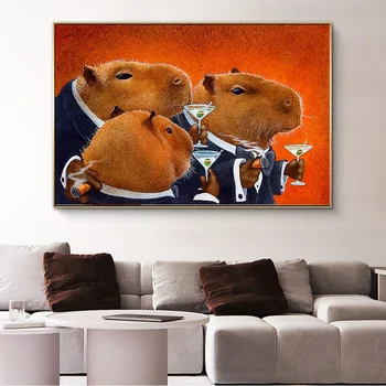 Le Capybara Club de Peinture sur Toile Abstraite Animaux Affiches et tableaux Modernes, Art Mural des Photos pour le Salon Décoration de la Maison