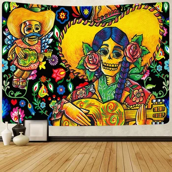 Le jour des Morts Mexicain Carnaval de Sucre Mur du Crâne Mexicain Tapisserie Tenture de Salle de Séjour de Décoration Tapisserie