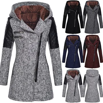 Les femmes d'automne et d'hiver de la mi-longueur capuchon lâche fermeture à glissière diagonale de laine trench-coat composite en peluche de coton veste