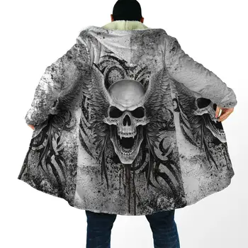 L'hiver Mens Hooded manteau de Fou Crâne Avec des Ailes d'Ange de l'Impression 3D en Polaire coupe-vent Unisexe Casual Chaud Épais Capuchon manteau FP 11
