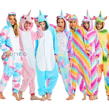 Licorne Onesies Unisexe Hiver Panda Mignon Totoro Ours Cochon Onesies Femmes Vêtements De Nuit Anime Costumes Adultes De Flanelle Pyjamas Vêtements De Nuit