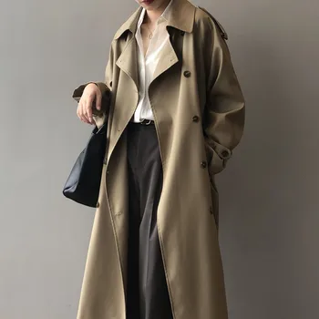 Longue coupe-vent femmes 2022 printemps nouvelle version coréenne de la tempérament lâche à la taille mince et occasionnels manteau femmes
