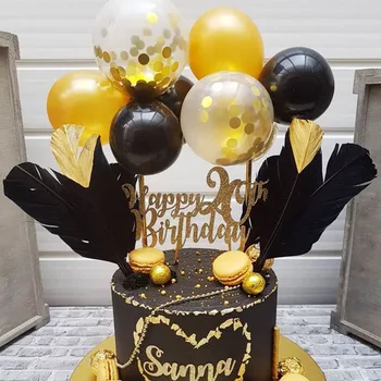L'Or Noir Des Ballons De Petit Gâteau Topper Joyeux Anniversaire Décorations De Fête Pour Adultes Enfants Garçon Fille Bébé Douche Fournitures De Mariage